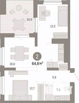 2-к квартира, вторичка, 65м2, 16/17 этаж
