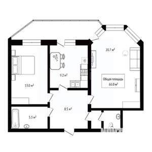 2-к квартира, вторичка, 66м2, 6/14 этаж