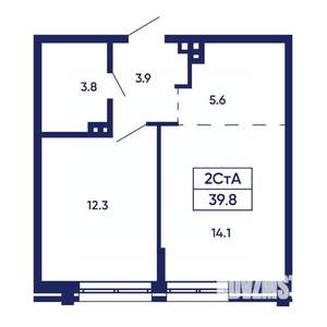 2-к квартира, вторичка, 40м2, 1/14 этаж