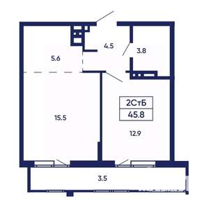 2-к квартира, вторичка, 46м2, 13/14 этаж
