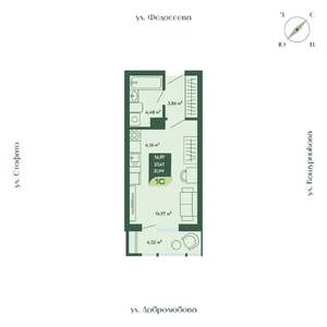 1-к квартира, строящийся дом, 32м2, 2/18 этаж