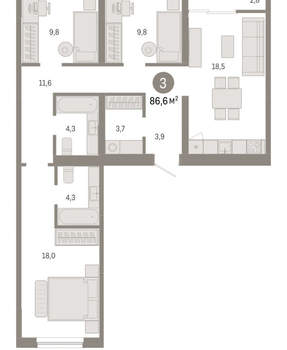 3-к квартира, вторичка, 87м2, 8/15 этаж
