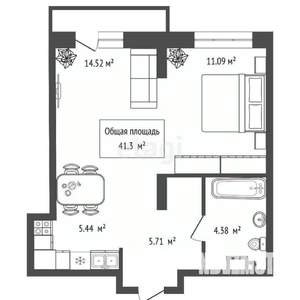 2-к квартира, вторичка, 41м2, 1/22 этаж