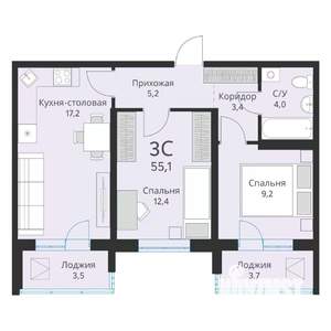2-к квартира, вторичка, 55м2, 15/16 этаж