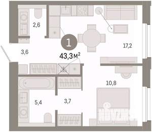 1-к квартира, вторичка, 43м2, 8/9 этаж