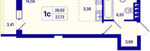 Студия квартира, вторичка, 28м2, 11/26 этаж