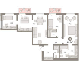 3-к квартира, вторичка, 112м2, 9/17 этаж