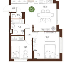 2-к квартира, вторичка, 60м2, 8/19 этаж