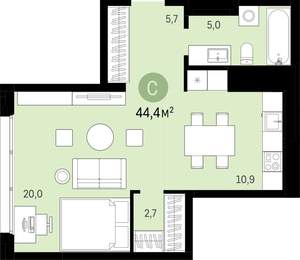 Студия квартира, сданный дом, 44м2, 3/18 этаж