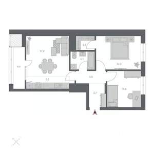 3-к квартира, строящийся дом, 67м2, 3/24 этаж