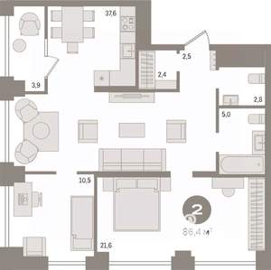 2-к квартира, вторичка, 86м2, 6/30 этаж