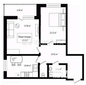 2-к квартира, вторичка, 61м2, 8/17 этаж