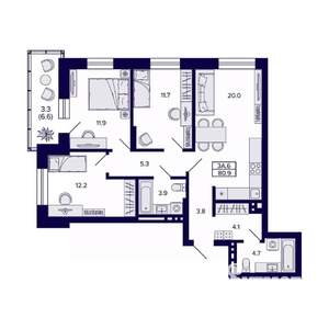 3-к квартира, вторичка, 81м2, 7/10 этаж