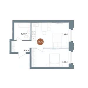 2-к квартира, вторичка, 39м2, 2/17 этаж