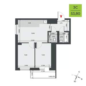 3-к квартира, строящийся дом, 54м2, 14/21 этаж
