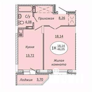 1-к квартира, строящийся дом, 46м2, 16/25 этаж