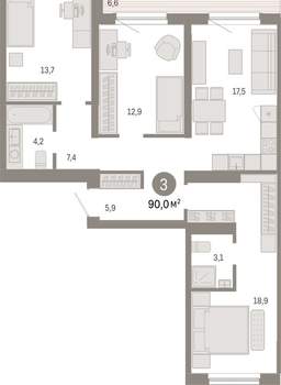 3-к квартира, вторичка, 90м2, 8/15 этаж