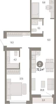 2-к квартира, вторичка, 72м2, 5/15 этаж