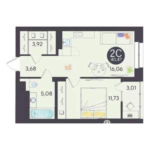 2-к квартира, вторичка, 40м2, 8/10 этаж