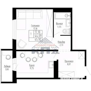 1-к квартира, строящийся дом, 46м2, 2/15 этаж