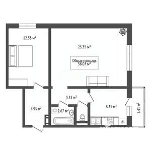 2-к квартира, вторичка, 58м2, 1/10 этаж
