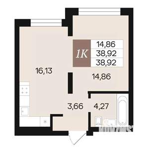 1-к квартира, вторичка, 39м2, 2/10 этаж