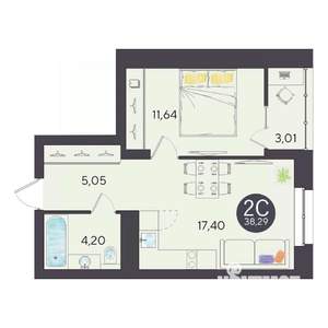 2-к квартира, строящийся дом, 38м2, 7/10 этаж