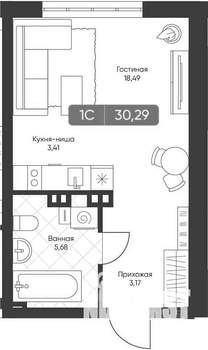Студия квартира, вторичка, 30м2, 21/22 этаж