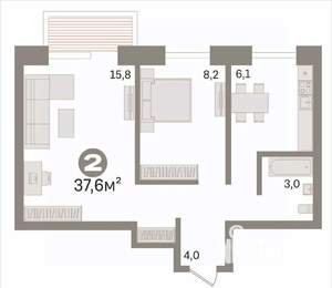 2-к квартира, вторичка, 38м2, 9/9 этаж
