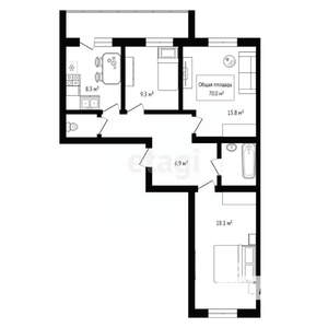3-к квартира, вторичка, 70м2, 4/6 этаж