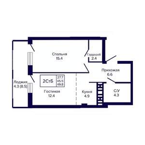 2-к квартира, вторичка, 50м2, 17/23 этаж