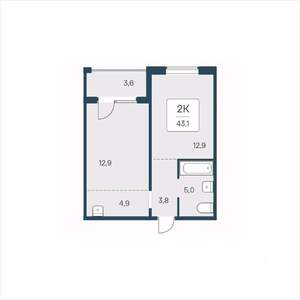 1-к квартира, вторичка, 43м2, 17/17 этаж