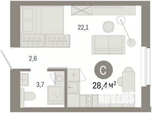 Студия квартира, вторичка, 28м2, 6/9 этаж