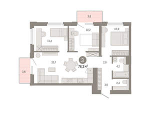 3-к квартира, вторичка, 78м2, 9/24 этаж