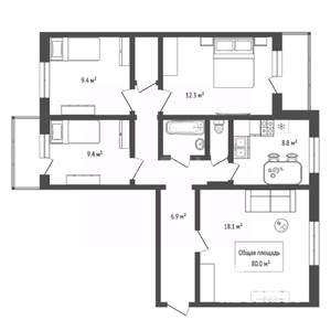 4-к квартира, вторичка, 80м2, 2/10 этаж