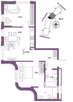 3-к квартира, вторичка, 69м2, 12/28 этаж
