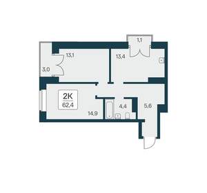 2-к квартира, вторичка, 62м2, 24/30 этаж