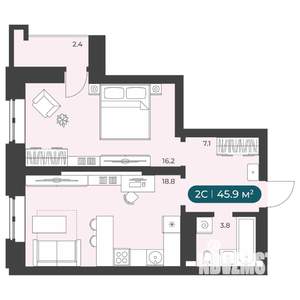 2-к квартира, вторичка, 46м2, 4/25 этаж