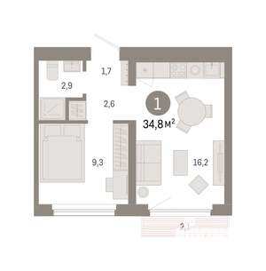 1-к квартира, вторичка, 35м2, 7/9 этаж