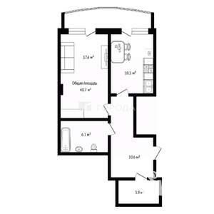 1-к квартира, вторичка, 49м2, 1/25 этаж