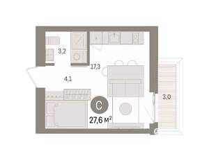 Студия квартира, вторичка, 28м2, 4/8 этаж