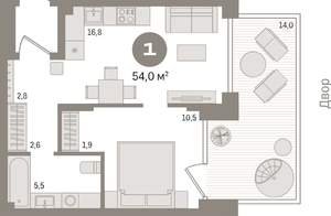 1-к квартира, вторичка, 54м2, 1/18 этаж