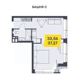 1-к квартира, строящийся дом, 37м2, 19/29 этаж