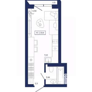 1-к квартира, вторичка, 24м2, 6/13 этаж