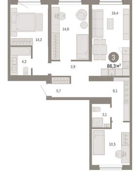 3-к квартира, вторичка, 86м2, 9/15 этаж