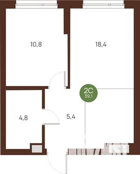 1-к квартира, строящийся дом, 39м2, 17/27 этаж