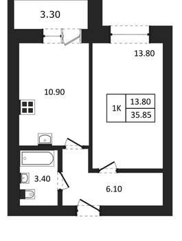 1-к квартира, вторичка, 36м2, 3/9 этаж