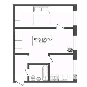 2-к квартира, вторичка, 45м2, 1/5 этаж