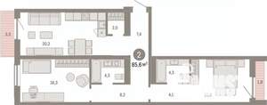 2-к квартира, вторичка, 86м2, 2/15 этаж