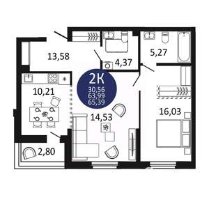 2-к квартира, вторичка, 65м2, 2/18 этаж